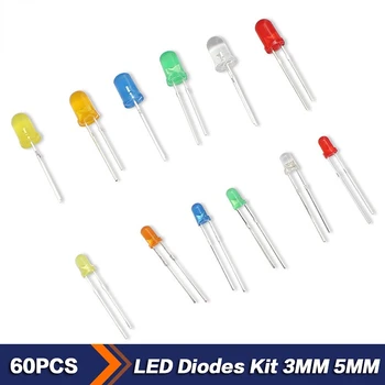 60 adet 3mm 5mm ışık yayan diyot F3 F5 kırmızı turuncu sarı yeşil mavi beyaz DIY LED diyot çeşitli kiti