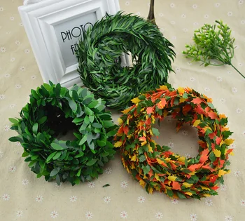 7 Metre Demir Tel Yeşil Yaprak Asma Düğün Dekoratif Çelenkler Noel Dekorasyon Ev için Ucuz Yapay Bitkiler