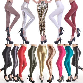 Seksi Şeker Renk Yüksek Bel Tayt Kadınlar Casual Düz Parlak Push Up Tayt Yumuşak Esneklik Sıska kalem pantolon Egzersiz Pantolon