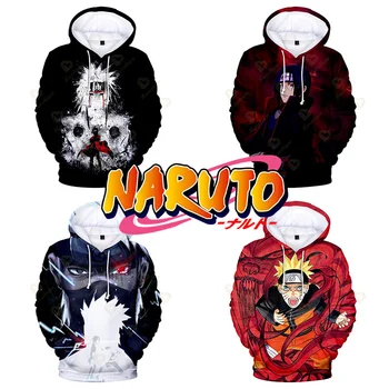 Anime Naruto Baskılı erkek Hoodie Harajuku 3D Streetwear Tam Baskı Kazak Moda Rahat Kapüşonlu Kazak Cosplay Giysi