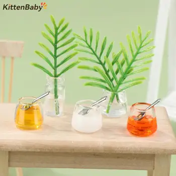 1:12 Evcilik Minyatür İçecek Bardağı Suyu Süt kaşıklı fincan Yeşil Saksı Bitki Modeli Ev Oturma Scen Dekor Oyuncak