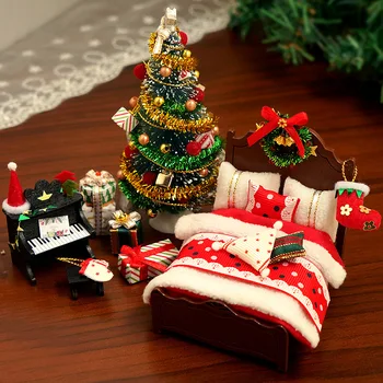 Noel Casa DIY ahşap Dollhouse minyatür kiti kardan adam bebek evi mobilya ışık monte oyuncaklar kızlar için yeni yıl hediye