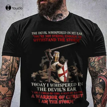 Haçlı Şeytan Fısıldadı Kulağıma Değilsin Güçlü Templar T-Shirt Şövalye Gömlek Tee Gömlek