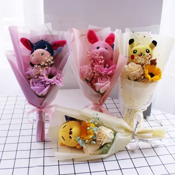 Promosyon sevimli piglet sabun çiçekler karikatür buketleri Şeyler Hayvan peluş oyuncaklar Yaratıcı Sevgililer mezuniyet hediyesi