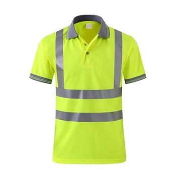 Hi Vis Yansıtıcı İş Güvenliği Gömlek Erkek İş Giysisi POLO GÖMLEK Floresan Sarı Yansıtıcı Bant Nefes Sürme / Trafik