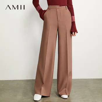 AMİİ Minimalizm Sonbahar Olstyle Moda Katı Gevşek Kadın Pantolon Rahat Yüksek Bel Kadın Uzun pantolon 12040238