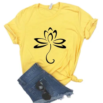 Lotus Çiçeği Baskı Kadın Tişörtleri Pamuk Rahat Komik t Shirt Bayan Genç Kız Üst Tee Hipster FS-620