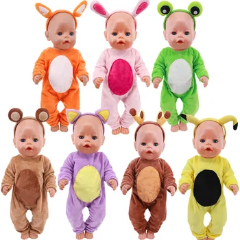 Hayvan Sevimli Tek parça Pijama İçin Kafa Bandı İle 18 İnç Amerikan ve 17 İnç 43cm Doğan Bebek oyuncak bebek giysileri Aksesuarları Nesil Oyuncaklar