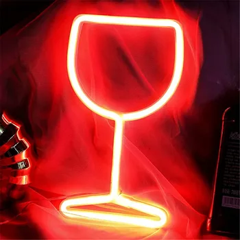 Şarap bardağı LED Neon lambalı tabelalar Winebowl Duvar Asılı Lamba Aydınlık Gece USB Pil Kumandalı Bar sevgililer Günü Dekor Hediyeler