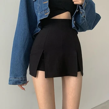 Etekler Kadın Siyah Moda Bodycon Ins Tüm Maç Streetwear Yaz Kadın Asimetrik Mini Seksi Kore Şık Büyük Boy Kpop