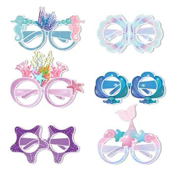 6 adet Mermaid Tema Kağıt Gözlük küçük Denizkızı Parti fotoğraf sahne Gözlük Kız Doğum Günü Partisi Bebek Duş Dekor Parti Malzemeleri