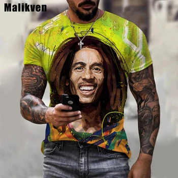 Rahat Harajuku Erkek Şarkıcı Bob Marley T Gömlek Reggae Şarkıcı Bob Marley Baskılı 3D T-shirt Komik Kısa Kollu O-Boyun Erkekler Tshirt
