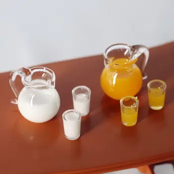 1 Takım 1/12 Ölçekli Simülasyon meyve suyu sürahisi Fincan Kahve Süt Limon Suyu Portakal Suyu İçme Modeli Bebek Aksesuarları Oyun Evi Oyuncak