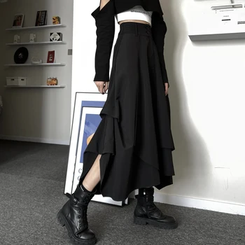 Casual Vintage Victoria Etek Kadın Siyah Yüksek Sokak Kore Gotik Y2k Etek Kadın Uzun Şık Düzensiz Moda parti giysileri