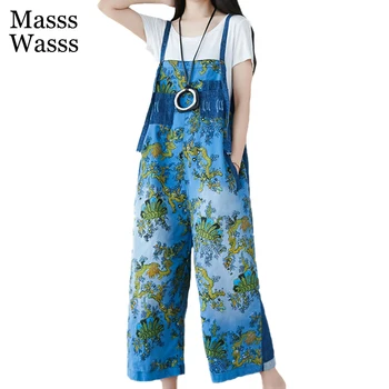 Masss Wasss Çin Tasarımcı Yaz Streetwear Bayan Vintage Baskılı Denim Tulum Bayanlar günlük kot Kadın Punk Pantalon