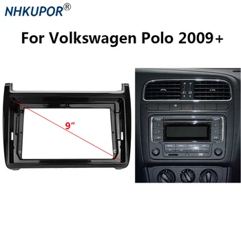 9 İnç Araba Radyo Dashboard Fasya Volkswagen VW Polo 2009 + Stereo Paneli Montaj ön çerçeve Merkezi Konsol Tutucu 2 Din