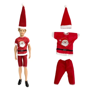 NK 1 Adet Noel Günü Kostüm Seti Ken Bebek Aksesuarları Moda Elbise +Şapka 1/6 Erkek Bebek Parti Hediye Dollhouse Oyuncaklar