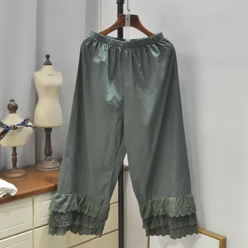 Lugentolo yazlık pantolonlar Kadınlar Casual Basit Düz Renk Fırfır Dikiş Ayak Elastik Bel Gevşek Düz Ayak Bileği Uzunlukta Pantolon