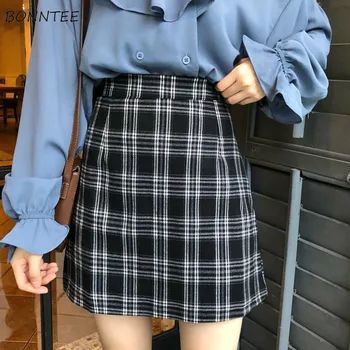 Etekler Kadın Retro Ekose Mini Etek Kadın Kore Tarzı Moda Vintage Sıcak Satış Yüksek Bel Günlük Rahat Öğrenci Sokak Temel