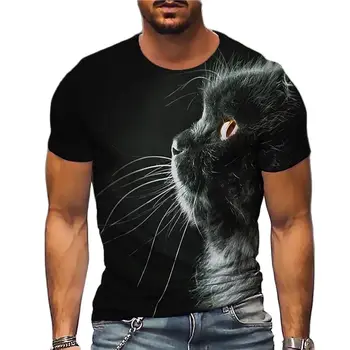 2022 Sevimli Kedi Hayvan T Shirt Erkek 3d Baskılı erkek Kedi T-Shirt Ekip Boyun Kısa Kollu Büyük Boy Komik Kedi Üstleri Tee Gömlek Homme