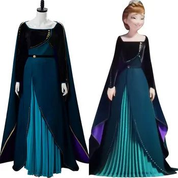 (Stokta) kraliçe Anna Cosplay Kostüm Anna Taç Giyme Yetişkin Elbise Siyah Yeşil Elbisesi Kızlar Kadınlar İçin Özel