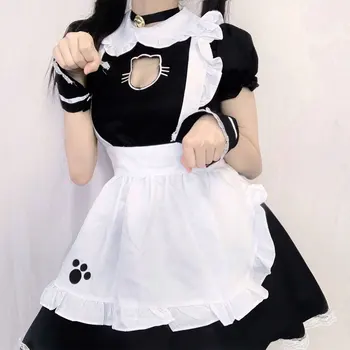 Sevimli Lolita Japon Hizmetçi Kostümleri Hollow Kedi Hizmetçi Çünkü Elbise Rol Parti Hizmetçi Cosplay Kostüm Anime Japon Kıyafet Lolita Elbise