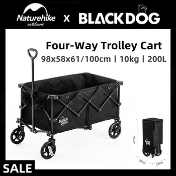 Naturehike-BlackDog 200L Açık Kamp Taşıma Araçları Kamp Arabası Taşınabilir Kamp Arabası Depolama Ayrılabilir Katlanır Push-Pull