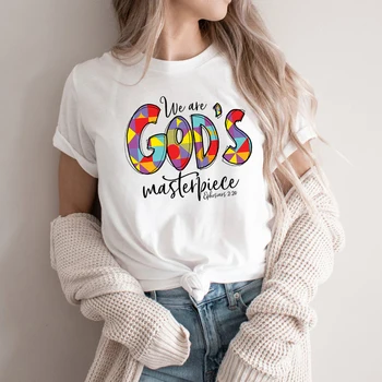 Biz tanrı'nın Masterpiece Hıristiyan T-shirt Hıristiyan Hediyeler Kadınlar için İncil Ayet Gömlek kadın Grafik T Shirt Artı Boyutu Üstleri