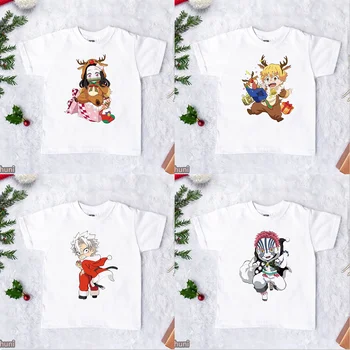 Iblis avcısı T Shirt Merry Christmas T-Shirt Tanjirou Kawaii Nezuko Kyoujurou Gömlek Kız Erkek Unisex Giyim Kısa Kollu Tee Üst