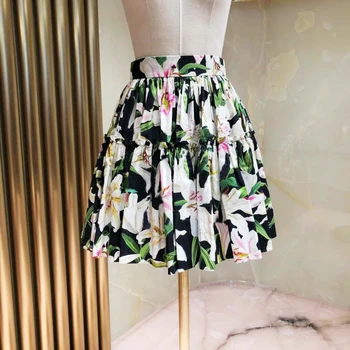 Pist Tasarımcıları Baskılı Etekler Bayan 2021 İlkbahar Yaz Vintage Zarif Yüksek Bel Mini Etek A-line Ropa Mujer