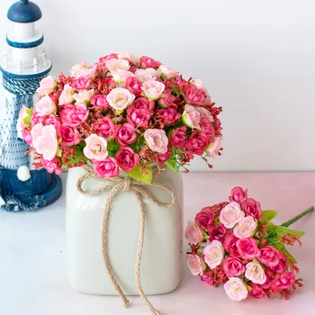 24cm Yapay İpek Gül Sahte Çiçek Buketi 21 Küçük Kafa Ucuz Sahte Çiçek Ev Düğün Dekorasyon Aksesuarları için