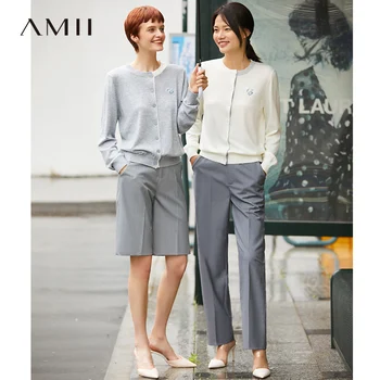 AMİİ Minimalizm Sonbahar OLstyle Moda Katı Gevşek Kadın Pantolon Rahat Yüksek Bel Kadın Uzun pantolon 12040199