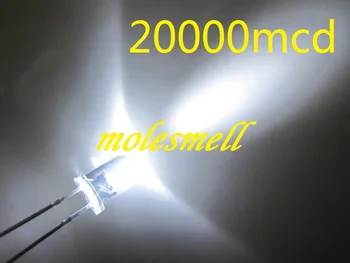 1000 adet 5mm beyaz Ultra parlak LED 20000mcd 5mm ışık yayan diyotlar 5mm su temizle yuvarlak beyaz led