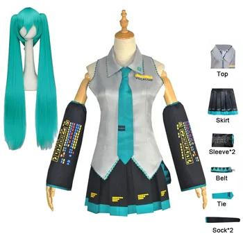 Vocaloid Cosplay Kostüm Peruk Elbise Acemi Gelecek Cosplay Kadın Cadılar Bayramı Karnaval parti giysileri
