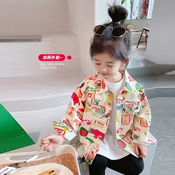 Kızların Bahar Giysileri Ceket çocuk Kore Tarzı Ceket İlkbahar ve Sonbahar Çocuk Graffiti Ceket Bebek Bahar Giyim