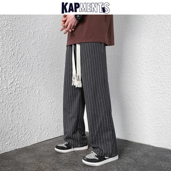 LAPPSTER Streetwear Baggy çizgili pantolon Geniş Bacak 2022 Y2k Kore Modası Joggers Casual Siyah Vintage eşofman altları harem pantolon