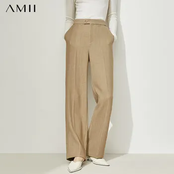 Amii Minimalizm kış pantolonları Kadınlar İçin Zarif Yüksek Bel Geniş Bacak Pantolon Ofis Bayan Takım Elbise Pantolon Kadın günlük pantolon 12130402