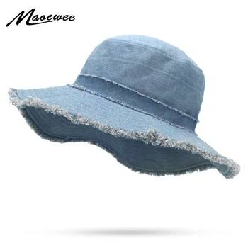 Kızlar Geniş kenarlı kovboy şapkası Rahat Düz üst Kadın Erkek Balıkçı Şapka Katı Denim Balıkçı kova kapağı Lacivert Balıkçılık Şapkaları