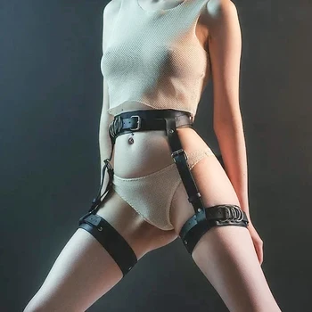 Seksi Çorap Kadın Uyluk Jartiyer Bacak Demeti Gotik Esaret Vücut Deri Askı Moda Metal O Ring Erotik Iç Çamaşırı Fetiş