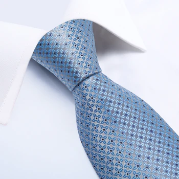 Mavi Ekose Nokta ipek kravatlar Erkekler İçin 8cm İş Düğün Boyun Kravat Cep Kare Kol Düğmeleri Seti Hediye Erkekler İçin Dropshipping Toptan