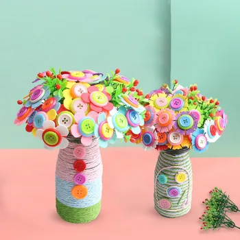 Çiçek Zanaat Kiti Buket Düğmeleri ve Keçe Çiçekler Vazo Sanat Oyuncak Zanaat Projesi Çocuk Çocuk DIY Aktivite Oyuncaklar Erkek Kız Hediye