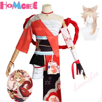 omomchee ÇÜNKÜ Genshin Darbe Cosplay Naganohara Yoimiya Kostüm Yoimiya Kıyafet Elbise Peruk Anime Cadılar Bayramı Kostümleri kadınlar için