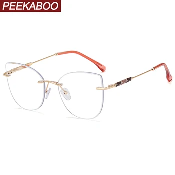 Peekaboo moda çerçevesiz gözlük kadın şeffaf lens metal kedi göz gözlük çerçeve kadın şeker renk çerçevesiz aksesuarları kış