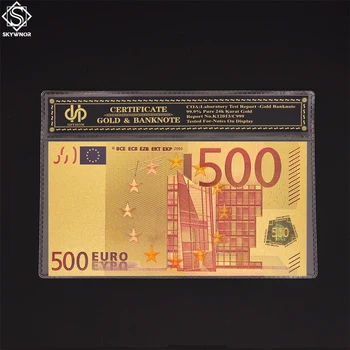 Banknot Kağıt Para 500 Euro Renkli Banknot Altın Folyo Banknot COA Tutucu İle