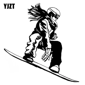 YJZT Ilginç Snowboardcu Kız Ekstrem Spor Araba Çıkartmaları Vinil Siyah / Gümüş