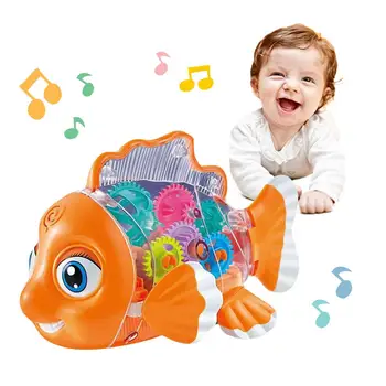 Bebek oyuncakları Şeffaf Dişli Balık Bebek Hafif Müzik Oyuncak Müzikal Okul Öncesi Erken eğitici oyuncak Çocuklar İçin Ideal Balık Noel Hediyesi