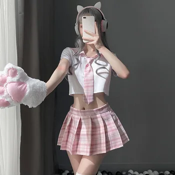 Japon Tatlı Ekose Seksi Okul Kız Öğrenci JK Üniforma Rol Oynamak Cosplay Kostüm Amigo Seks Giyim Kadın Iç Çamaşırı