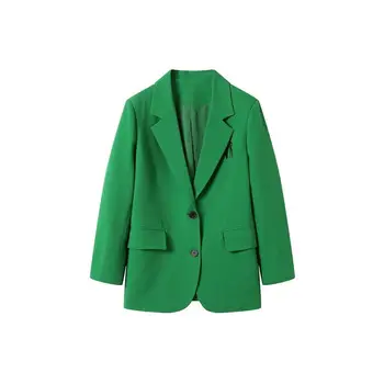 Moda Yeşil Büyük Boy Bayanlar Blazer Retro Cep Ofis Bayanlar Moda Ceket Kadın Kore Tarzı Zarif Bayanlar Blazer