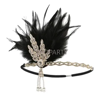 Kadın Başlığı Tüy Sineklik Kafa Bandı Parlak Great Gatsby Headdress başlığı Vintage Balo Moda Getsbı saç aksesuarları