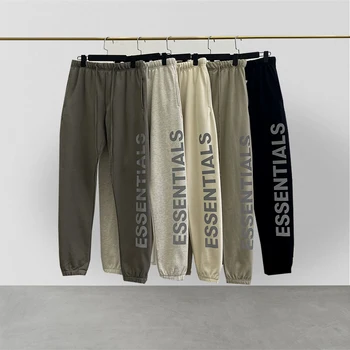 Moda Marka ESSENTİALS Pantolon Yansıtıcı Baskı Mektup Logosu %100 % Pamuk Sweatpants Boy Hip Hop Gevşek Unisex Hoodie Pantolon
